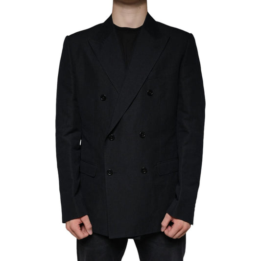 Dolce & Gabbana Black Linen Double Breasted Dress Blazer JKT4072-54