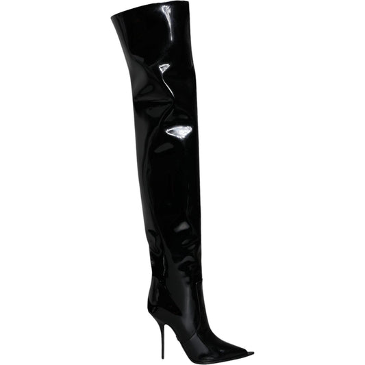 Dolce & Gabbana Black Patent Leather Knee High Boots Shoes LA11529-37