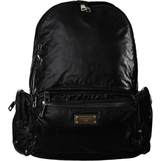 Dolce & Gabbana Black Patent Leather Logo Plaque Backpack Bag BAG1433