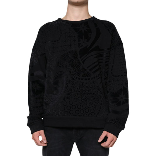 Dolce & Gabbana Black Printed Crew Neck Sweatshirt Sweater TSH86660-48