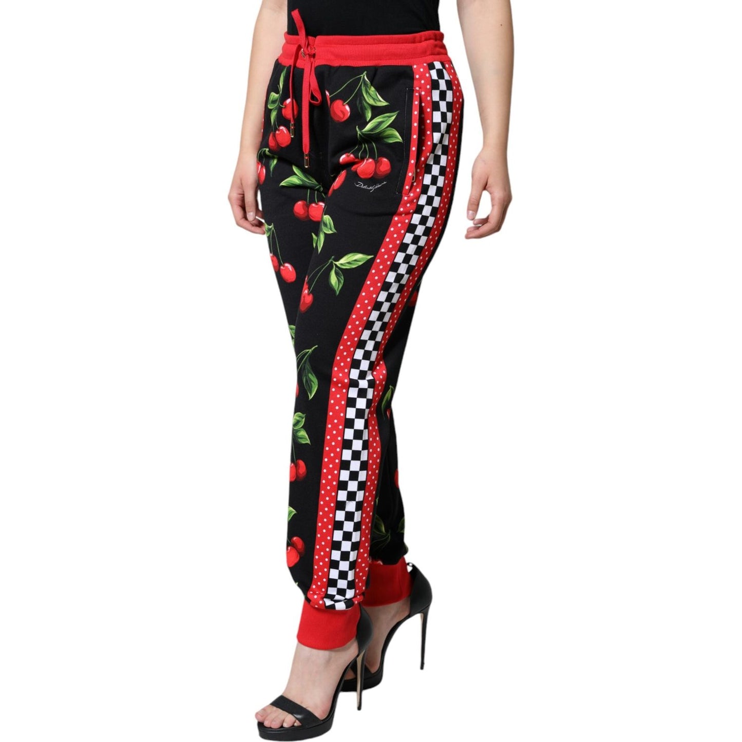 Dolce & Gabbana Black Red Cherry Mid Waist Jogger Pants PAN75519-46