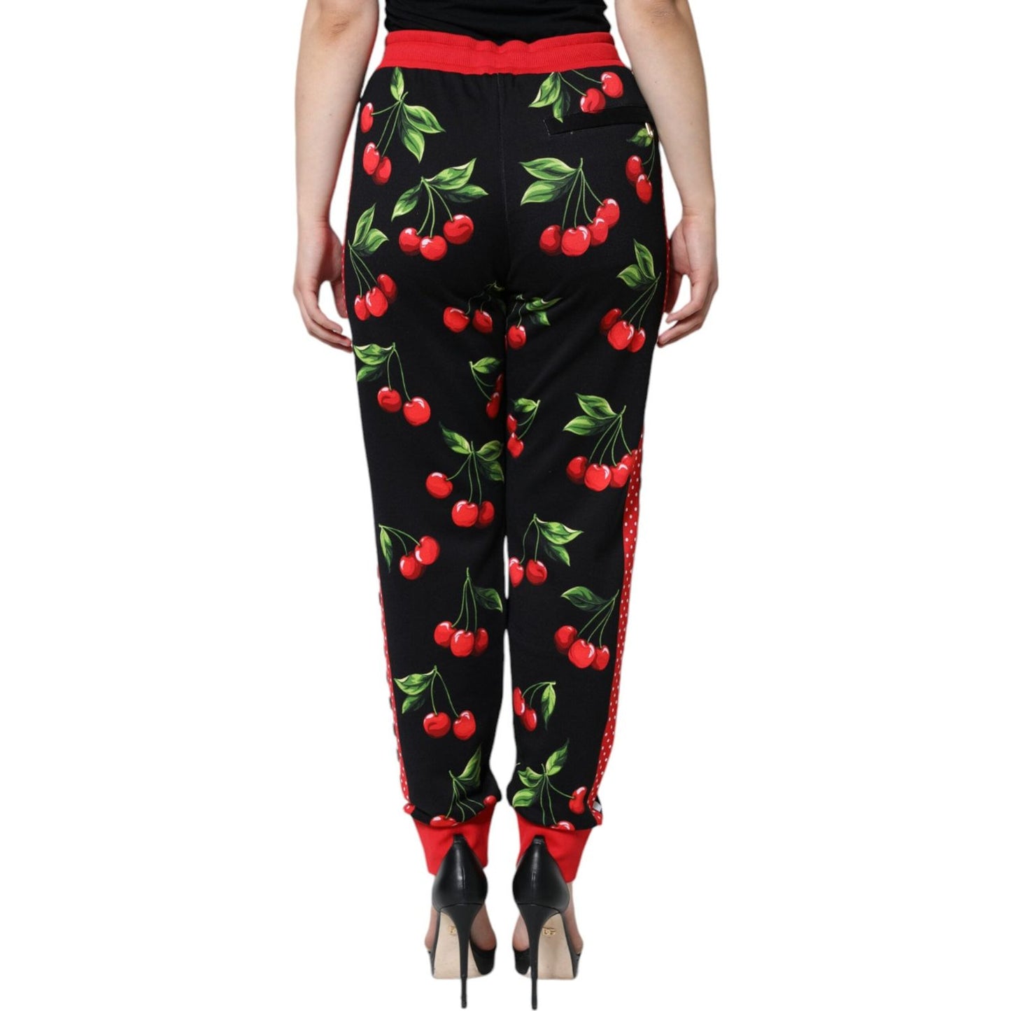 Dolce & Gabbana Black Red Cherry Mid Waist Jogger Pants PAN75519-46