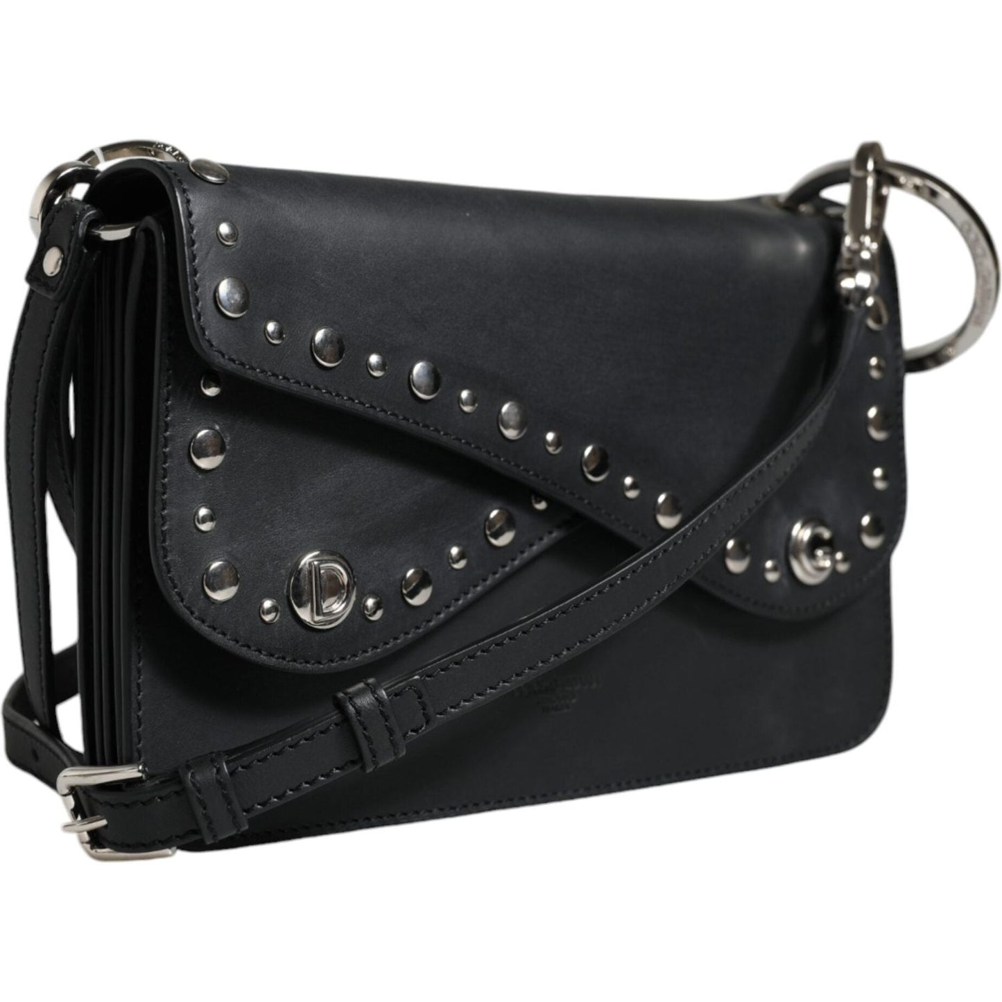 Dolce & Gabbana Black Small Leather Studded Shoulder Crossbody Bag BAG4123