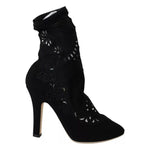 Dolce & Gabbana Black Stretch Pumps Boots Floral Lace Shoes LA8944-37