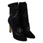 Dolce & Gabbana Black Stretch Pumps Boots Floral Lace Shoes LA8944-37