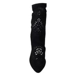 Dolce & Gabbana Black Stretch Pumps Boots Floral Lace Shoes LA8944-37