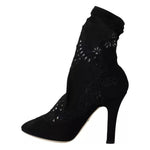 Dolce & Gabbana Black Stretch Pumps Boots Floral Lace Shoes LA8944-37