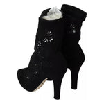 Dolce & Gabbana Black Stretch Pumps Boots Floral Lace Shoes LA8945-39