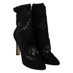Dolce & Gabbana Black Stretch Pumps Boots Floral Lace Shoes LA8945-39