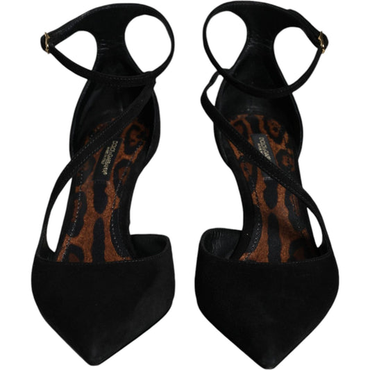 Dolce & Gabbana Black Suede Ankle Strap Pumps Heels Shoes LA11691-36