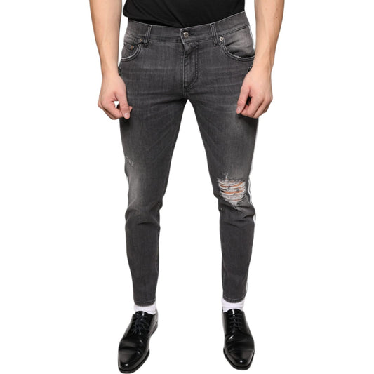 Dolce & Gabbana Black Tattered Cotton Skinny Men Denim Jeans PAN74862-46