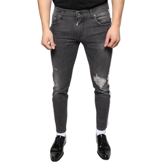 Dolce & Gabbana Black Tattered Cotton Skinny Men Denim Jeans PAN74863-48