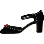 Dolce & Gabbana Black Velvet Roses Ankle Strap Pumps Shoes LA11617-37