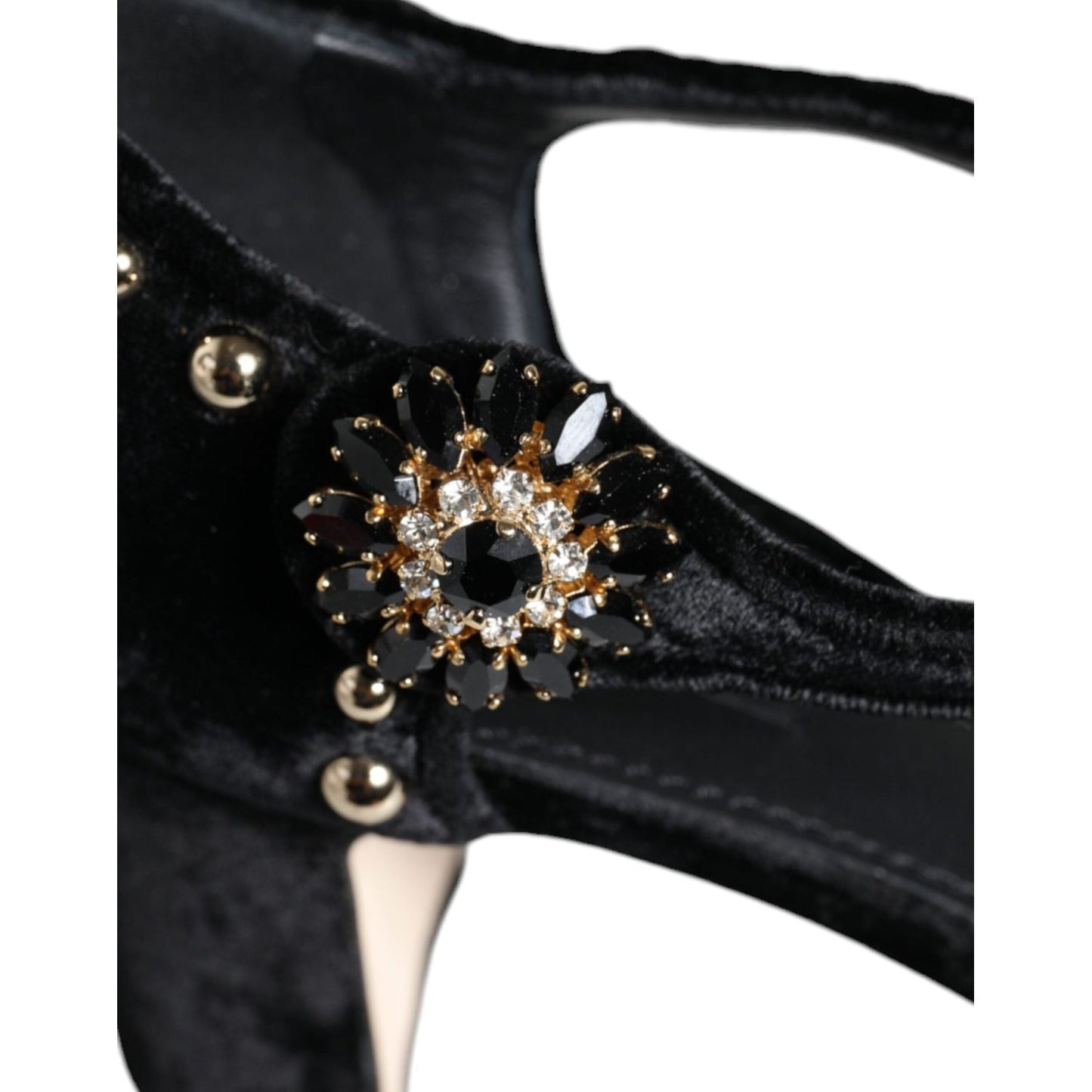 Dolce & Gabbana Black Velvet Roses Ankle Strap Pumps Shoes LA11617-37