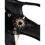 Dolce & Gabbana Black Velvet Roses Ankle Strap Pumps Shoes LA11617-37