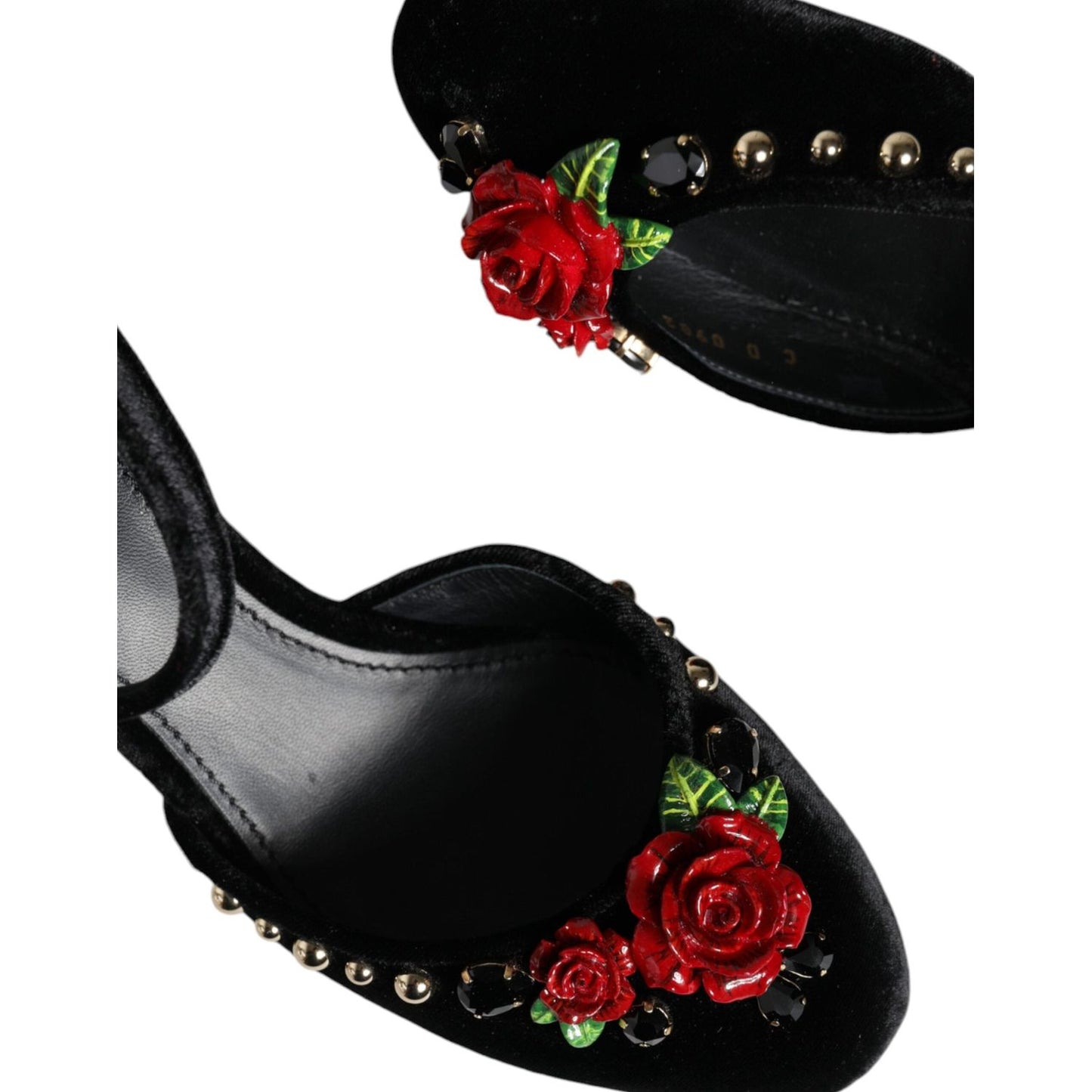 Dolce & Gabbana Black Velvet Roses Ankle Strap Pumps Shoes LA11617-37