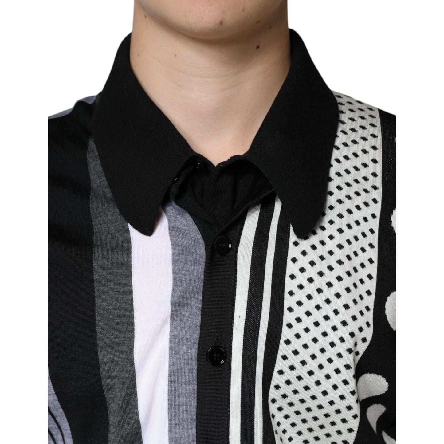 Dolce & Gabbana Black White Polka Dot Collared Polo T-shirt TSH7929-52