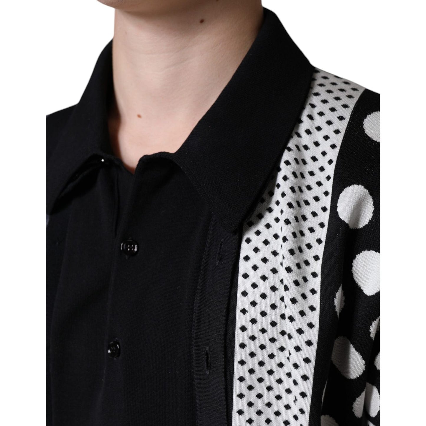 Dolce & Gabbana Black White Polka Dot Collared Polo T-shirt TSH7929-52