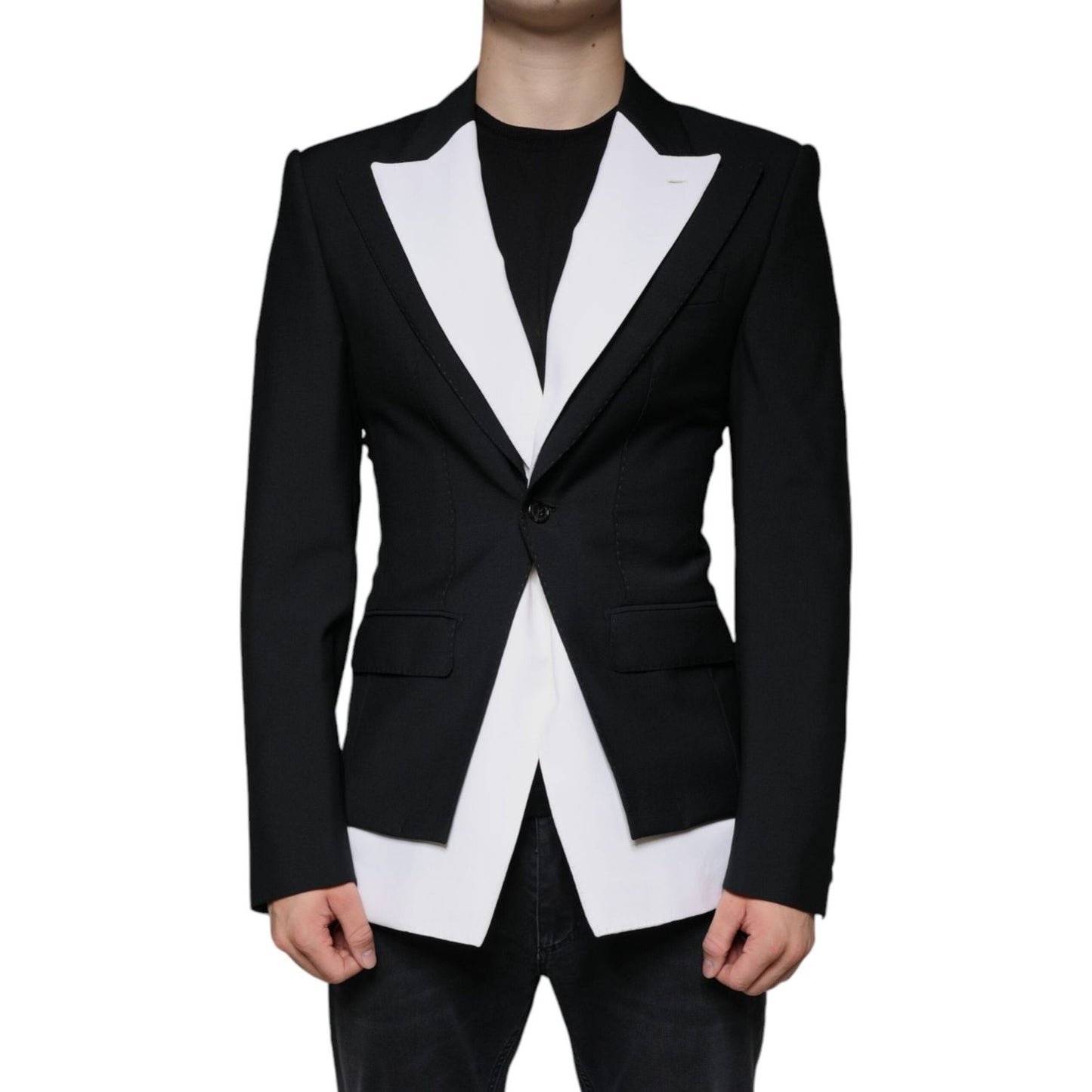 Dolce & Gabbana Black White Single Breasted Dress Blazer JKT4073-50