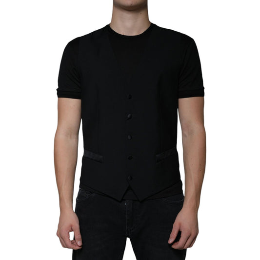 Dolce & Gabbana Black Wool Formal Dress Men Waistcoat Vest TSH87110-50