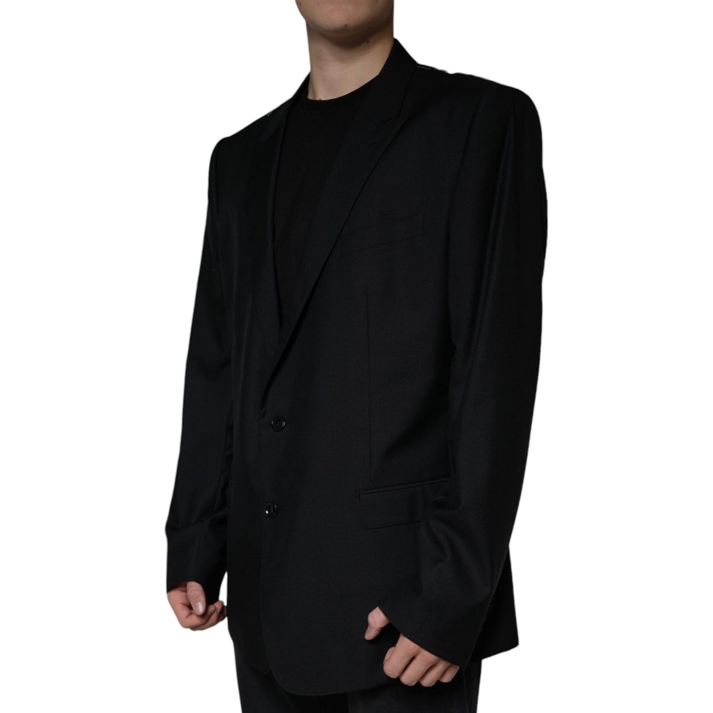 Dolce & Gabbana Black Wool Single Breasted Men Coat Blazer JKT41237-60