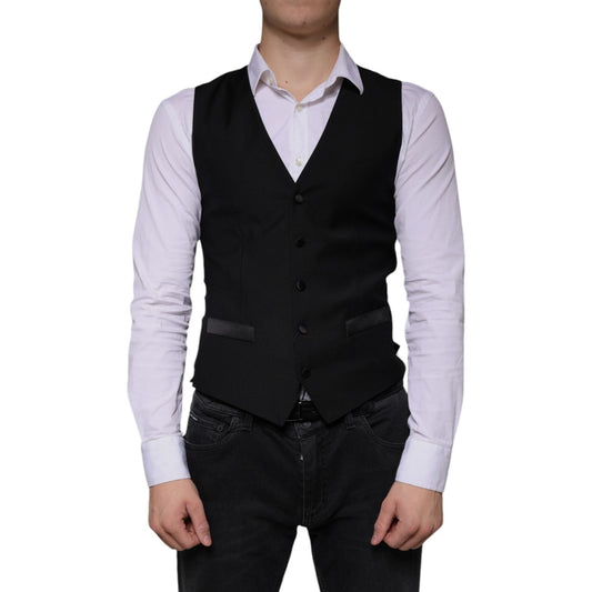 Dolce & Gabbana Black Wool Waistcoat Dress Formal Vest TSH83842-44