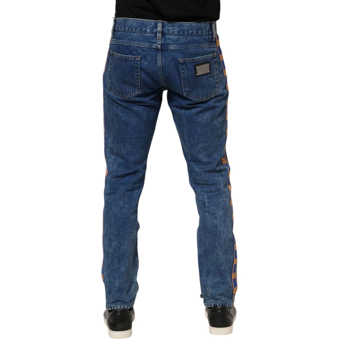 Dolce & Gabbana Blue Cotton Logo Plaque Denim Jeans PAN76407-44