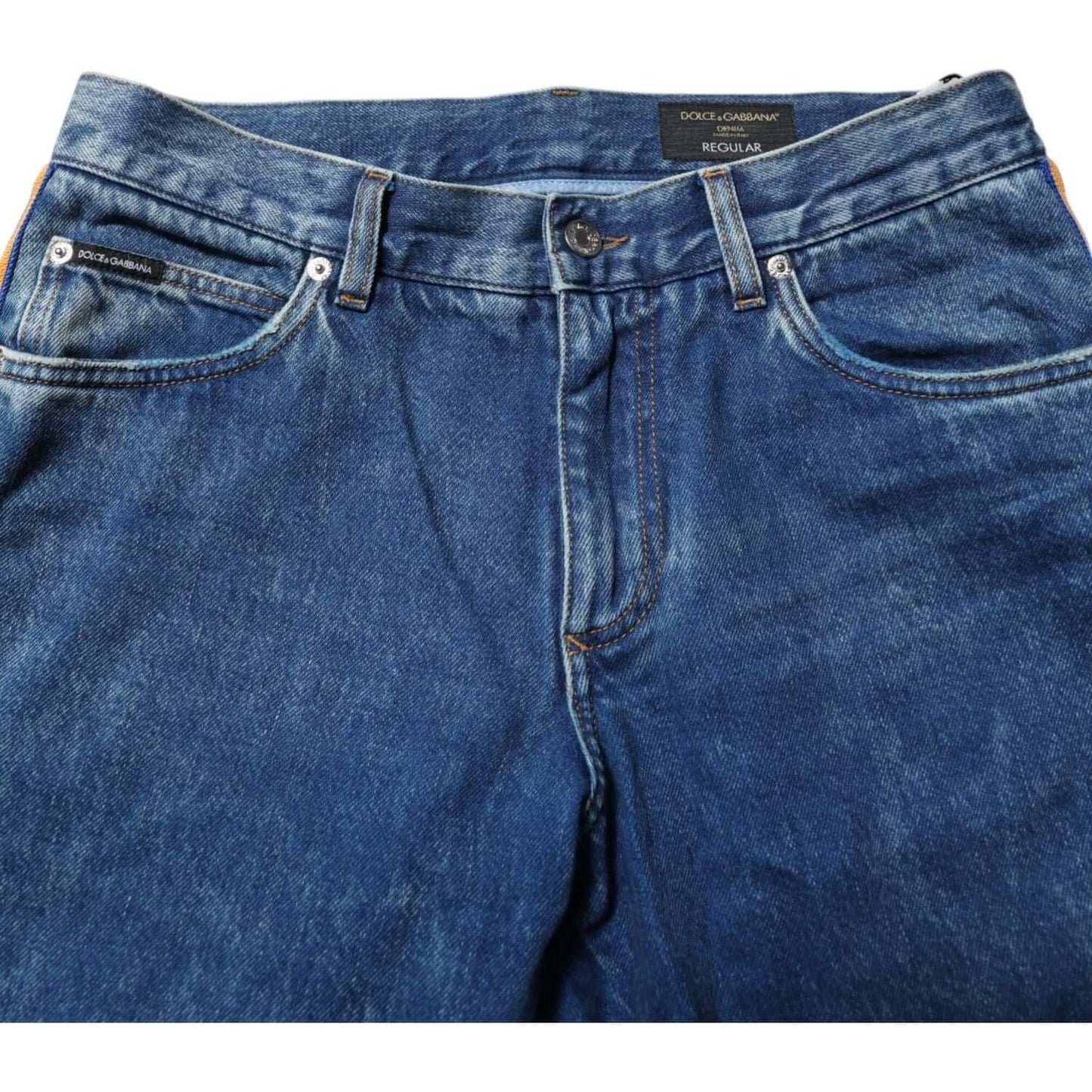 Dolce & Gabbana Blue Cotton Logo Plaque Denim Jeans PAN76407-44