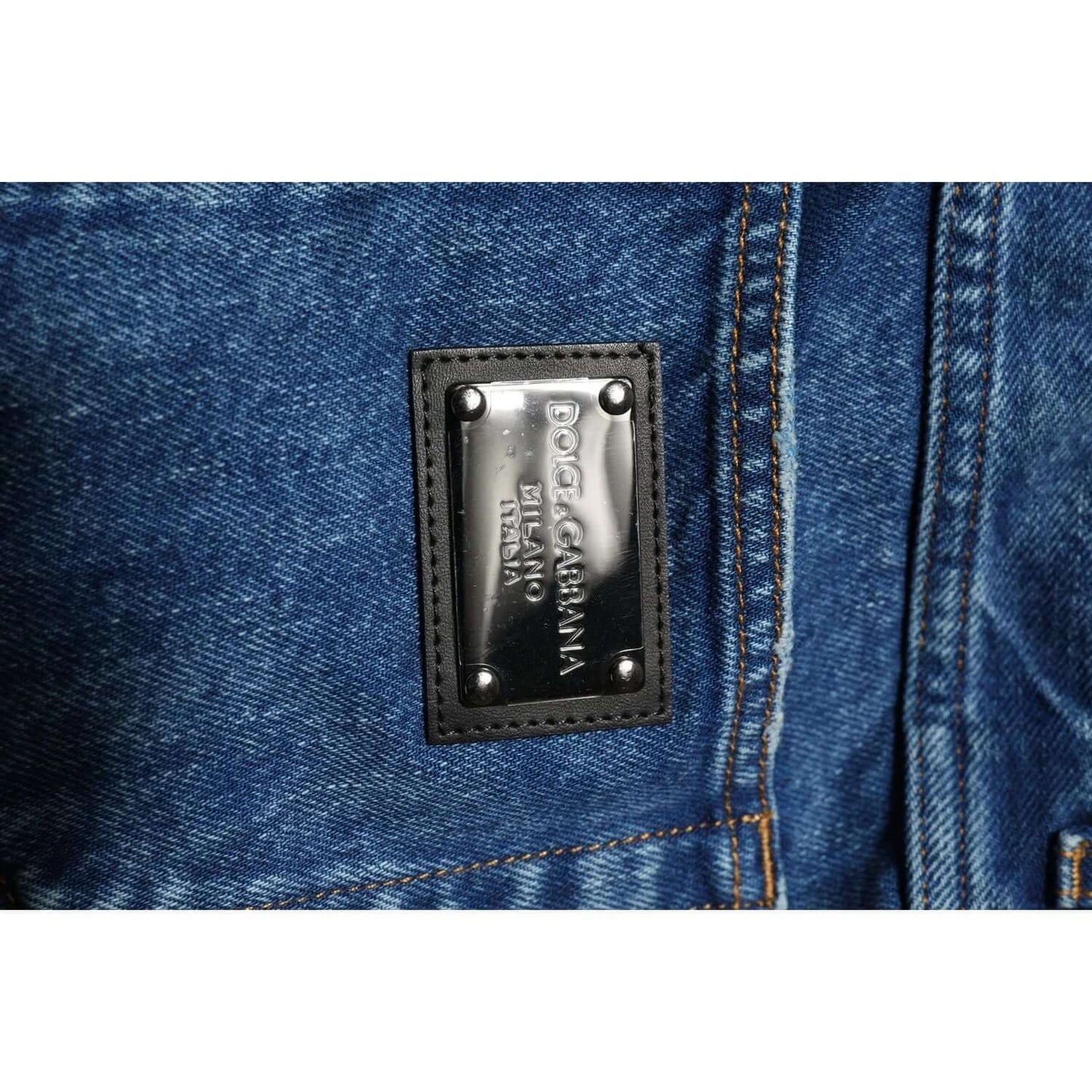 Dolce & Gabbana Blue Cotton Logo Plaque Denim Jeans PAN76407-44