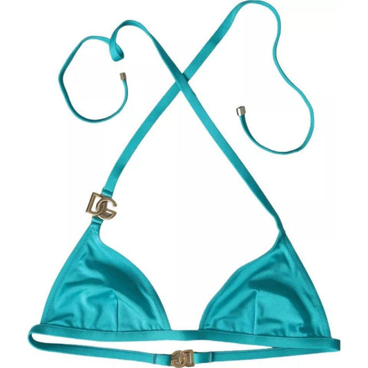 Dolce & Gabbana Blue Green Halter DG Logo Swimwear Beachwear Bikini Top BIK1812-2