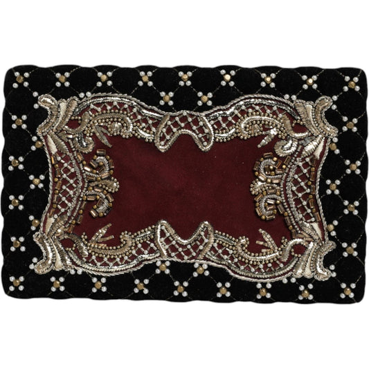 Dolce & Gabbana Bordeaux Black Velvet Gold Frame Clutch Evening Purse Bag BAG1523