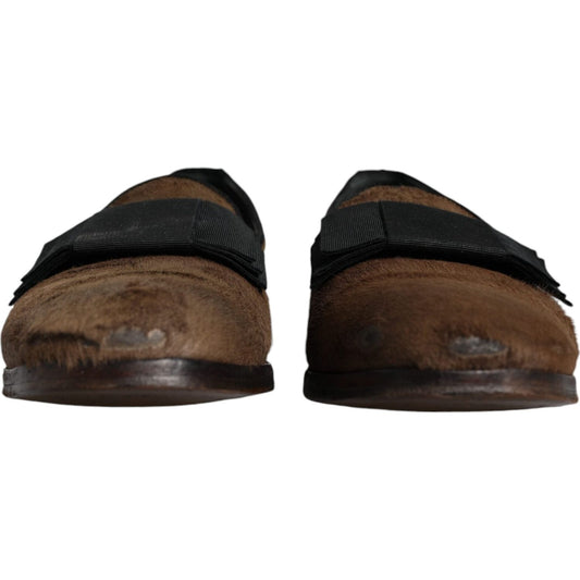 Dolce & Gabbana Brown Calf Hair Leather Loafers Formal Dress Shoes MV6220-42