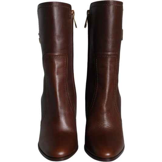 Dolce & Gabbana Brown Leather Heels Mid Calf Boots Shoes LA11419-35
