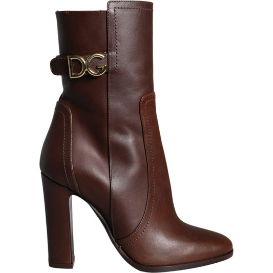 Dolce & Gabbana Brown Leather Heels Mid Calf Boots Shoes LA11419-35
