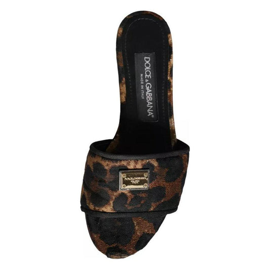 Dolce & Gabbana Brown Leopard Logo Slides Flats Sandals Shoes LA11629-36