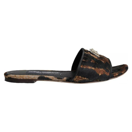 Dolce & Gabbana Brown Leopard Logo Slides Flats Sandals Shoes LA11629-36