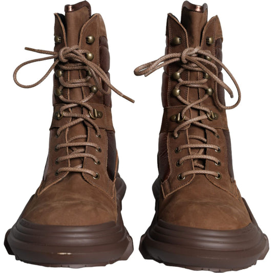 Dolce & Gabbana Brown Suede Leather Military Combat Men Boots Shoes MV5846-44
