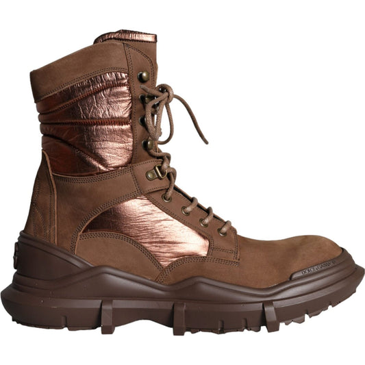 Dolce & Gabbana Brown Suede Leather Military Combat Men Boots Shoes MV5846-44