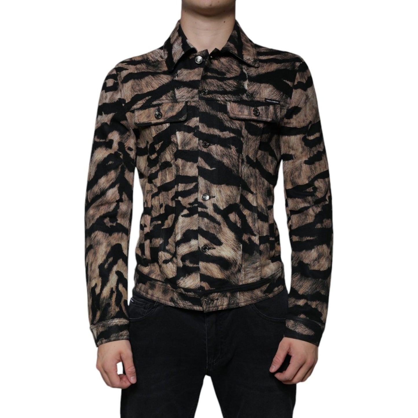 Dolce & Gabbana Brown Tiger Button Down Collared Jacket TSH86591-48