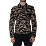 Dolce & Gabbana Brown Tiger Button Down Collared Jacket TSH86591-48