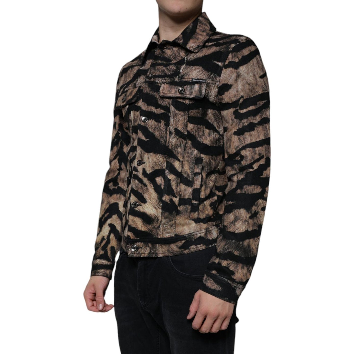 Dolce & Gabbana Brown Tiger Button Down Collared Jacket TSH86591-48