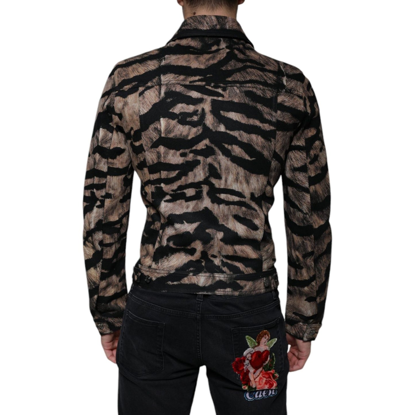 Dolce & Gabbana Brown Tiger Button Down Collared Jacket TSH86591-48