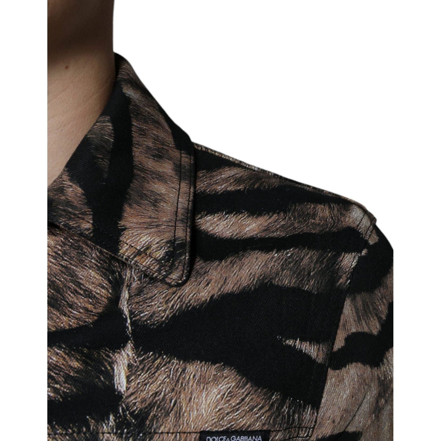 Dolce & Gabbana Brown Tiger Button Down Collared Jacket TSH86591-48