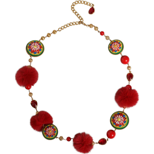 Dolce & Gabbana Gold Brass Red Fur Crystal Waist Torero Belt SMY10346-M