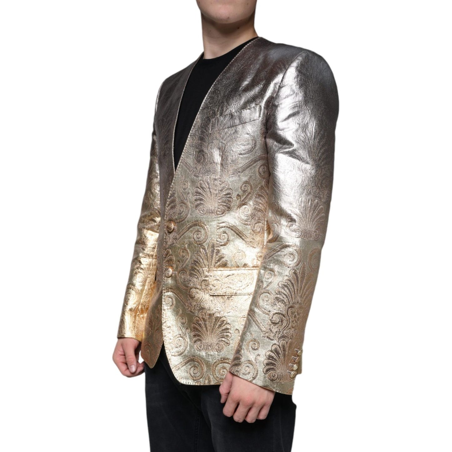 Dolce & Gabbana Gold Jacquard Single Breasted Dress Blazer JKT4071-50