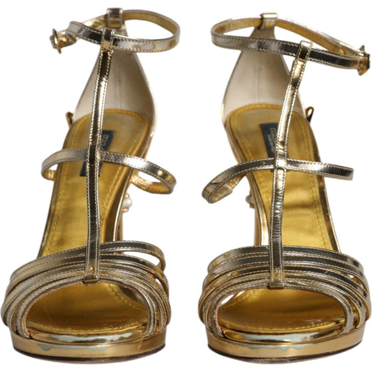 Dolce & Gabbana Gold Leather Baroque Heels Sandals Shoes LA11811-37