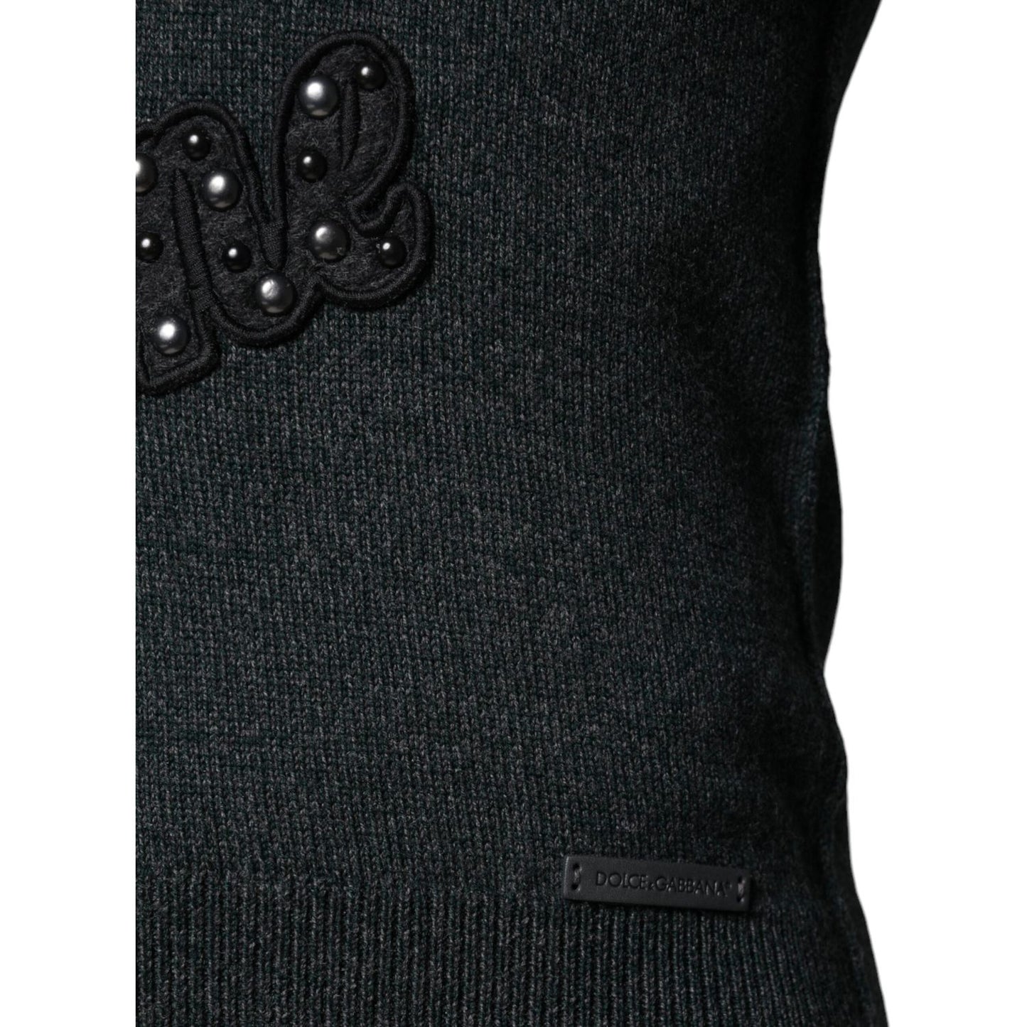 Dolce & Gabbana Gray Embellished Crew Neck Pullover Sweater TSH86975-44