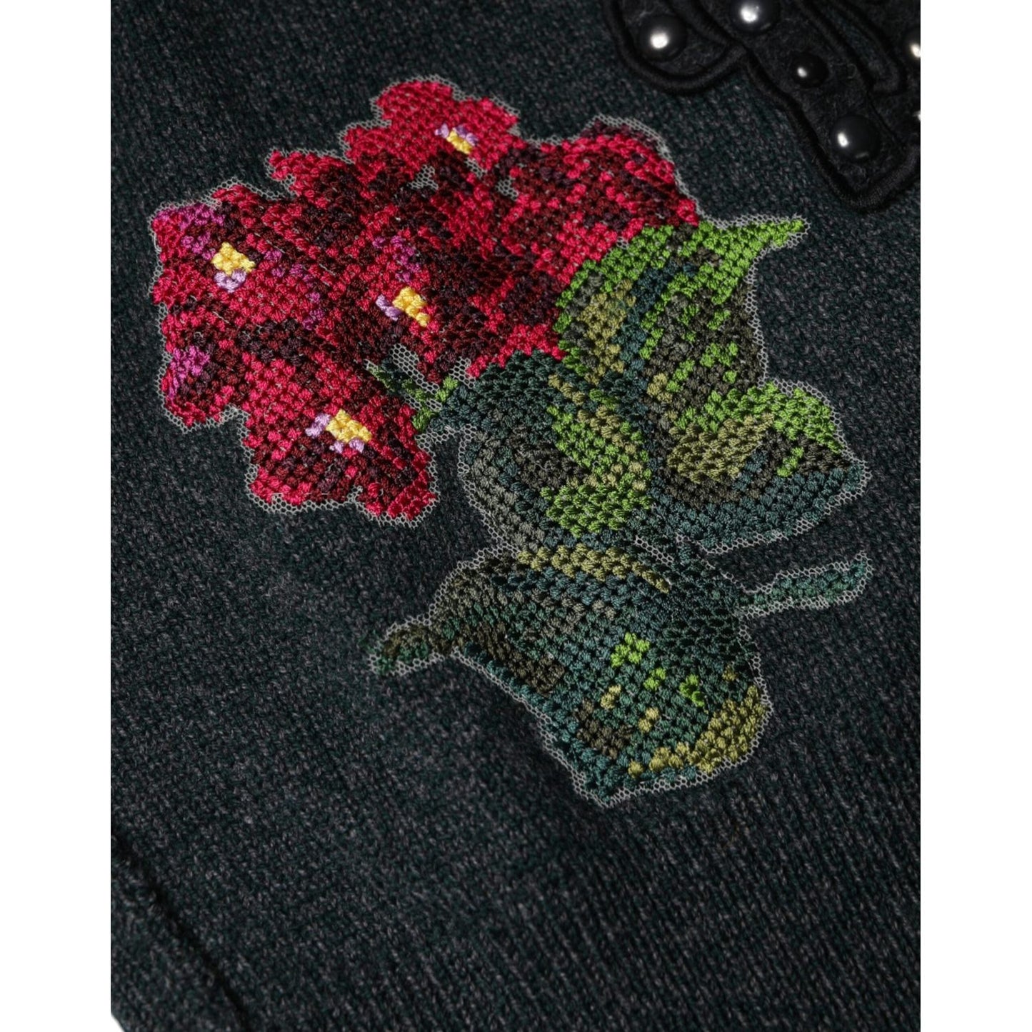 Dolce & Gabbana Gray Embellished Crew Neck Pullover Sweater TSH86975-44