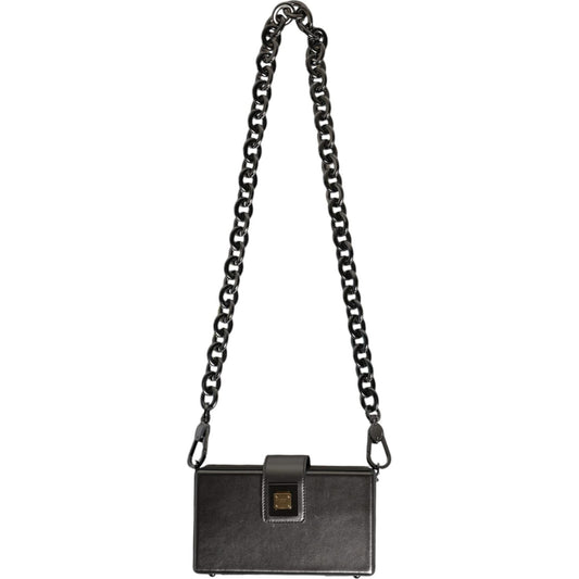 Dolce & Gabbana Metallic Gray DG BOX Leather Shoulder Chain Strap Bag BAG4076