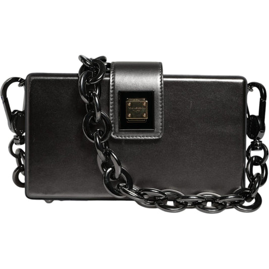 Dolce & Gabbana Metallic Gray DG BOX Leather Shoulder Chain Strap Bag BAG4076